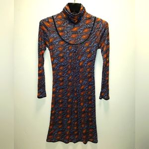 Prairie New York Long Sleeve Peacock Silk Dress Small Stretch Bodycon